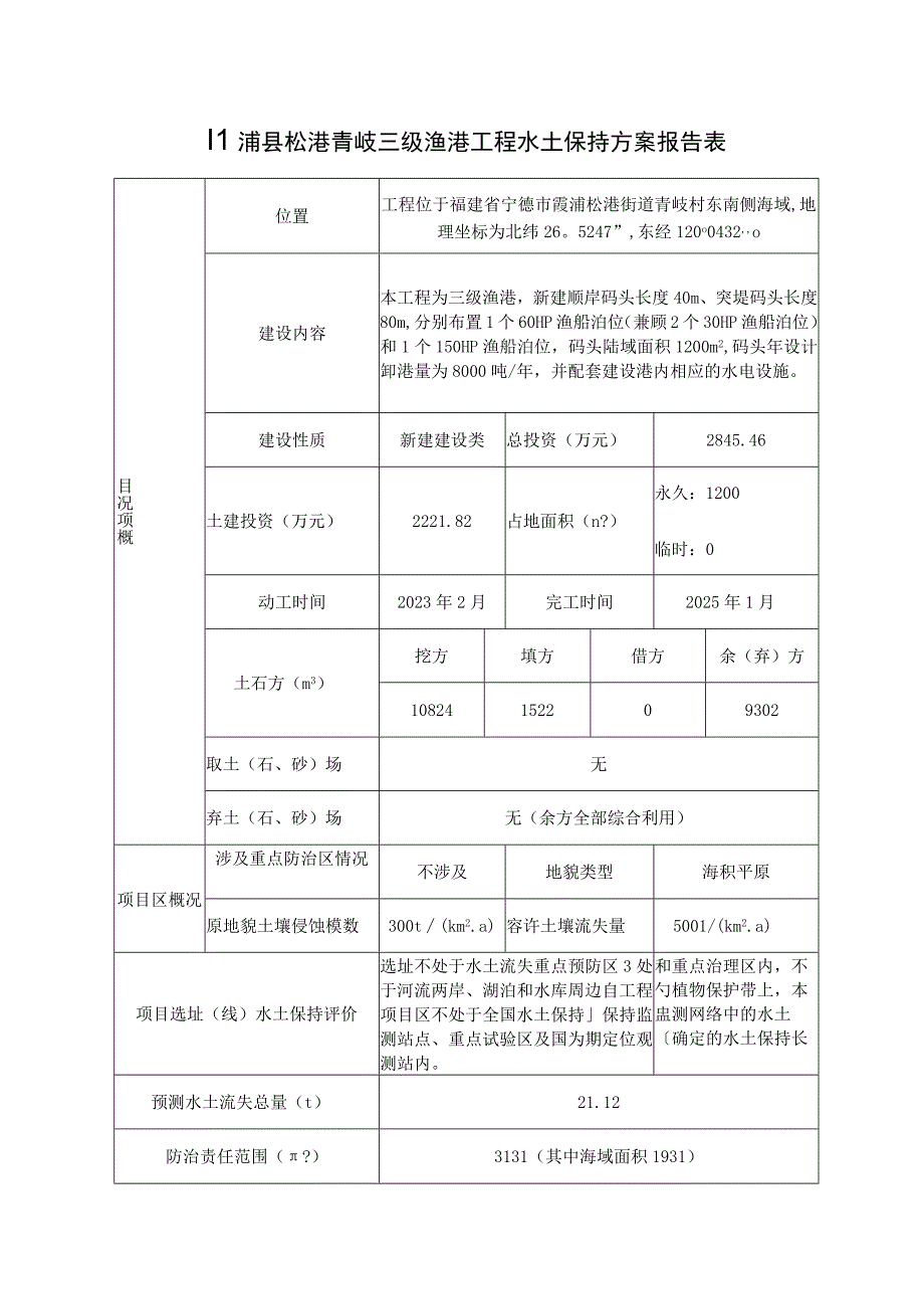 霞浦县松港青岐三级渔港工程水土保持方案报告表.docx_第1页