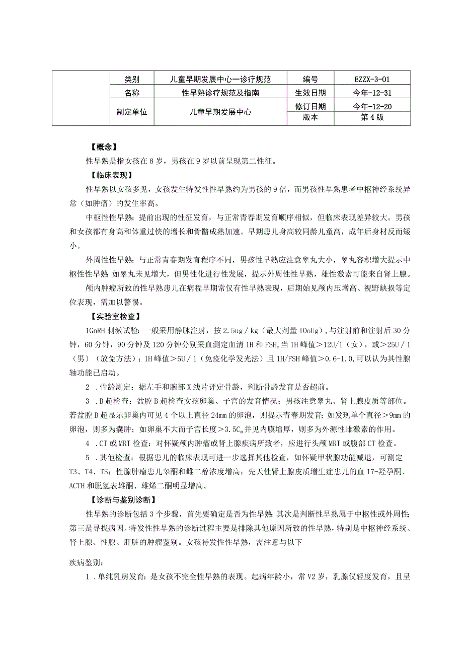 诊疗规范指南性早熟龙殿法修订装订打印印刷版儿童早期发展中心儿童保健科三甲医院.docx_第1页