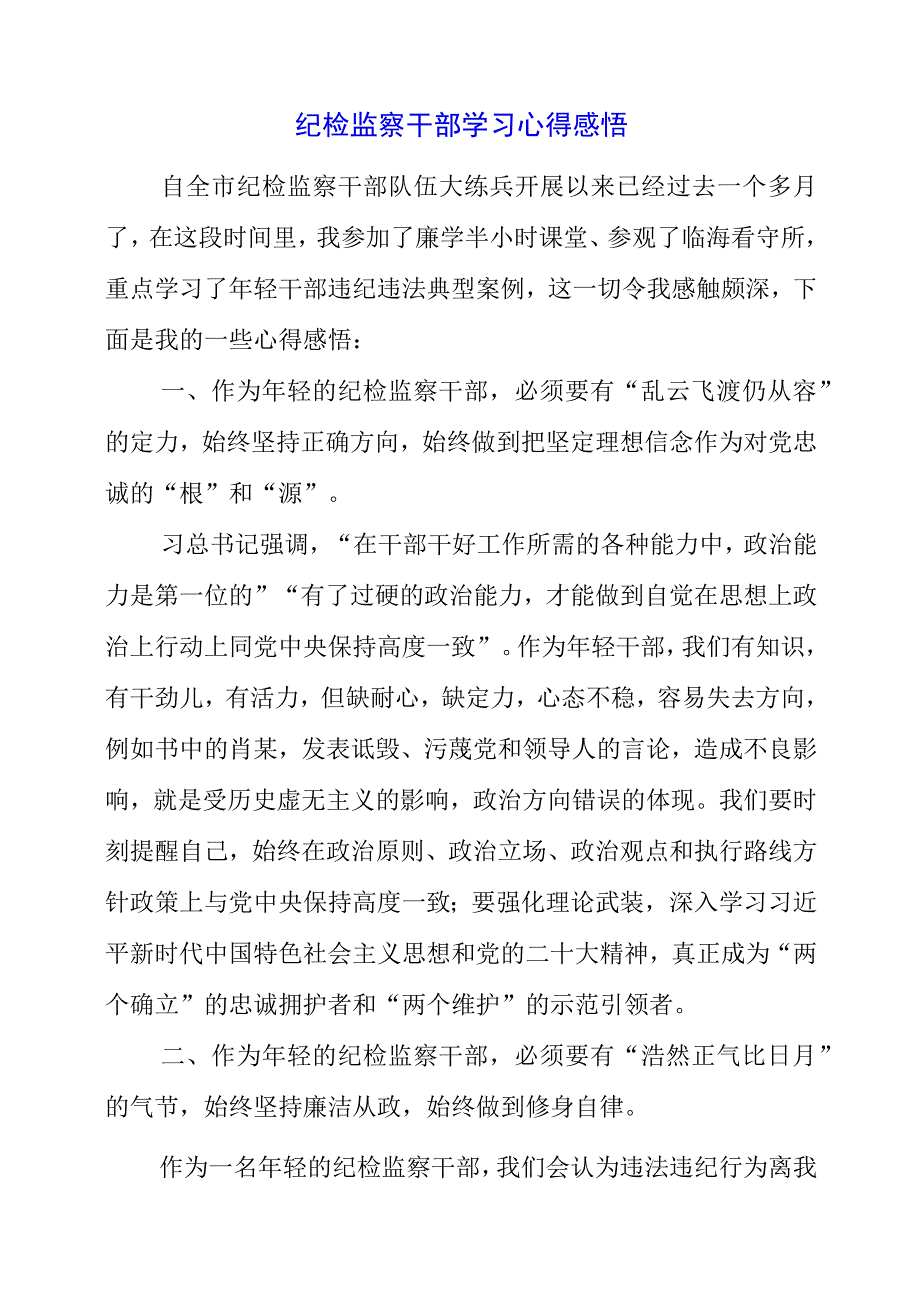 2023年纪检监察干部学习心得感悟.docx_第1页