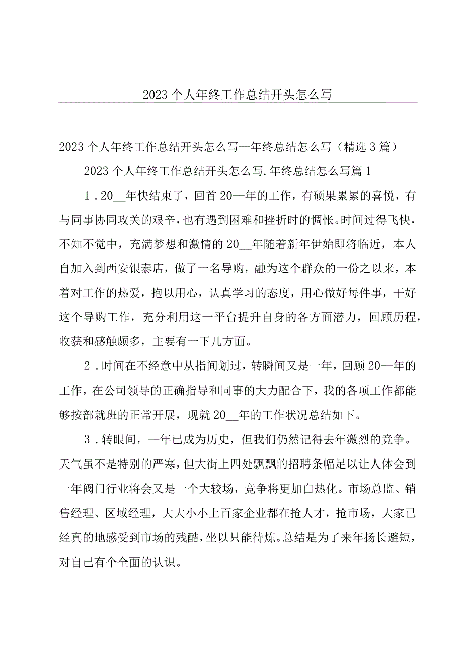 2023个人年终工作总结开头怎么写.docx_第1页