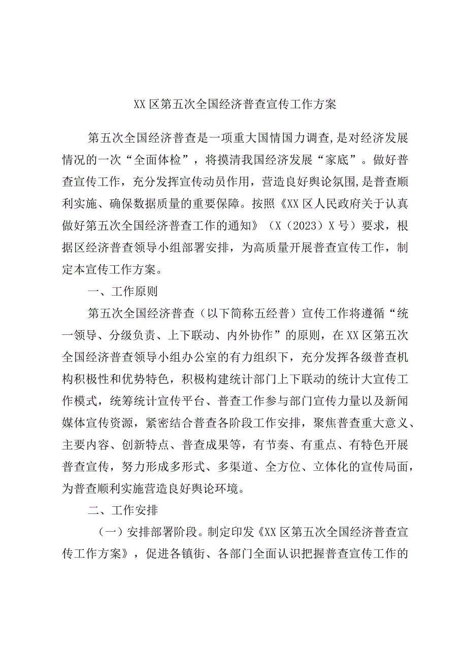 XX区第五次全国经济普查宣传工作方案.docx_第1页