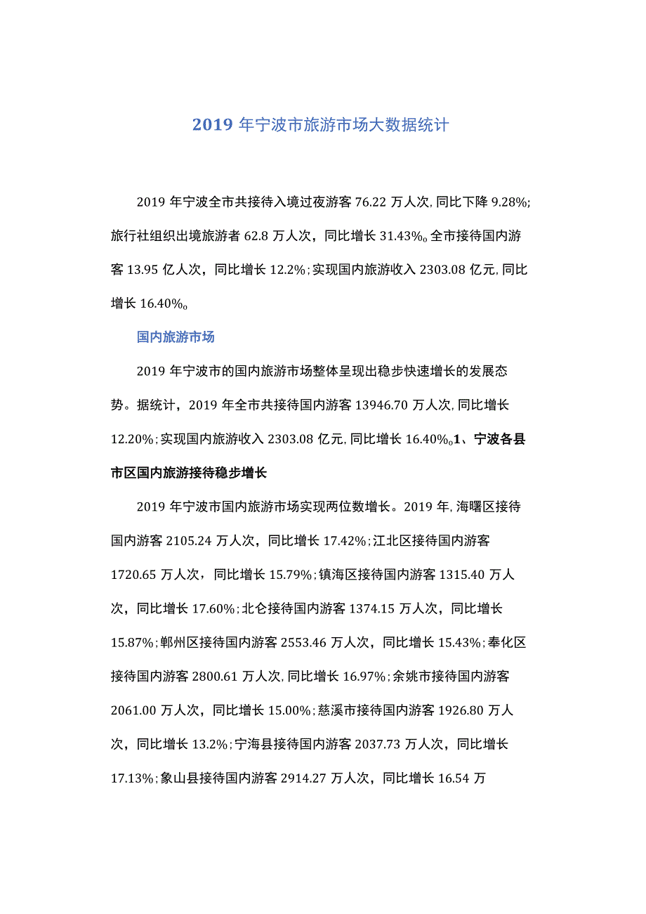 2019年宁波旅游市场大数据统计分析.docx_第1页