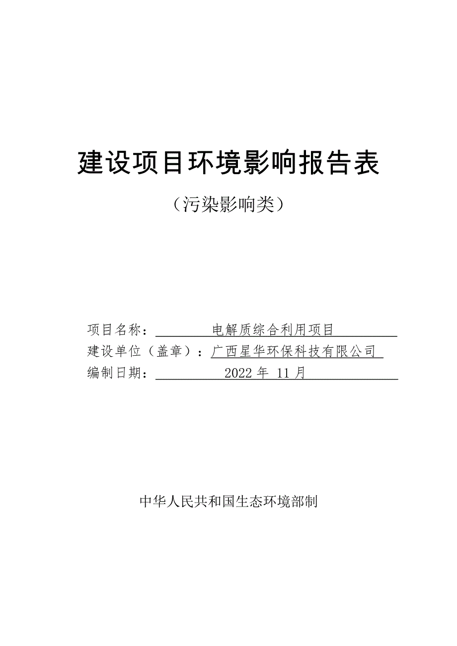 广西星华环保科技有限公司电解质综合利用项目环评报告.doc_第1页