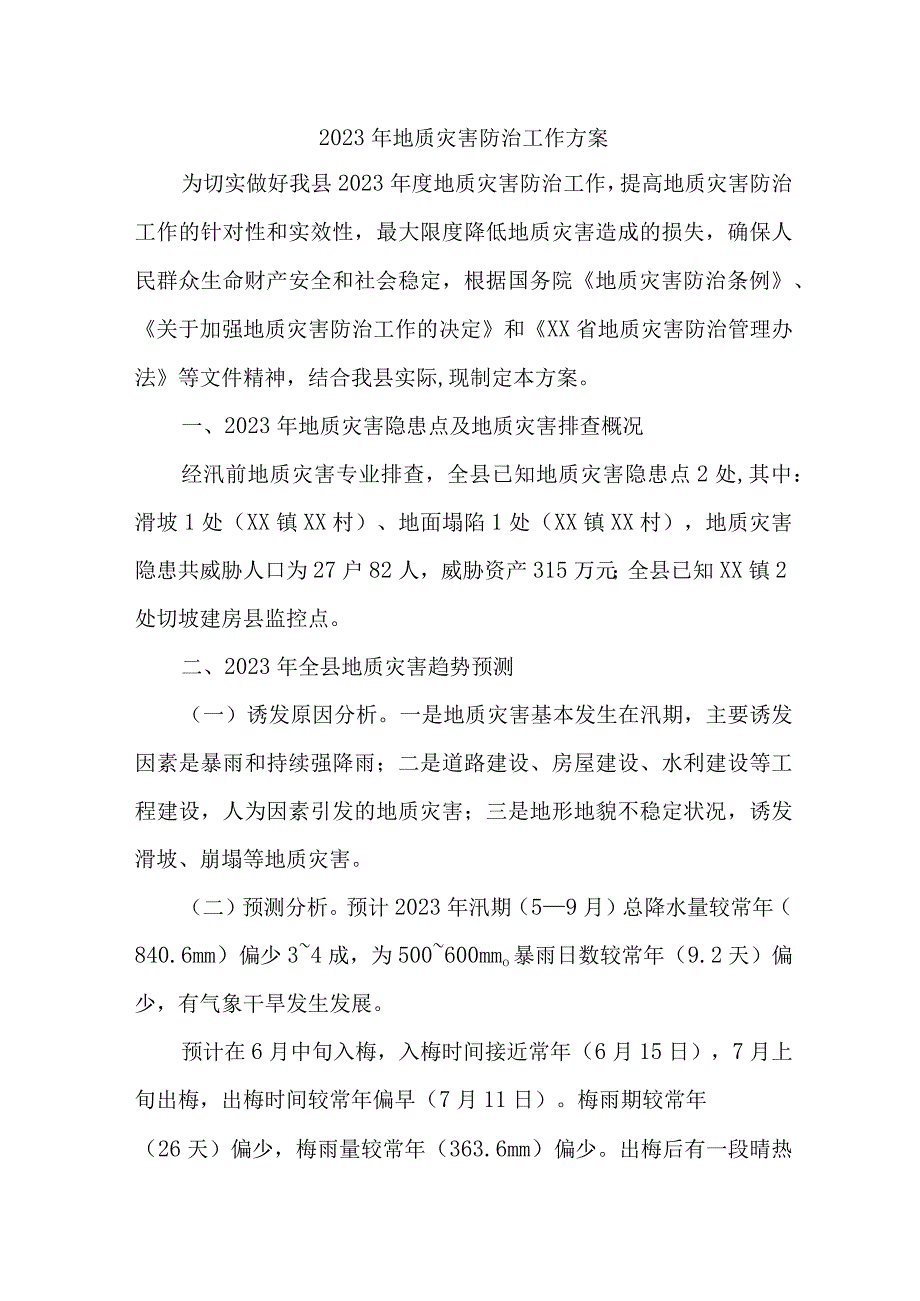 2023年区县街道社区开展地质灾害防治工作方案 汇编6份.docx_第1页