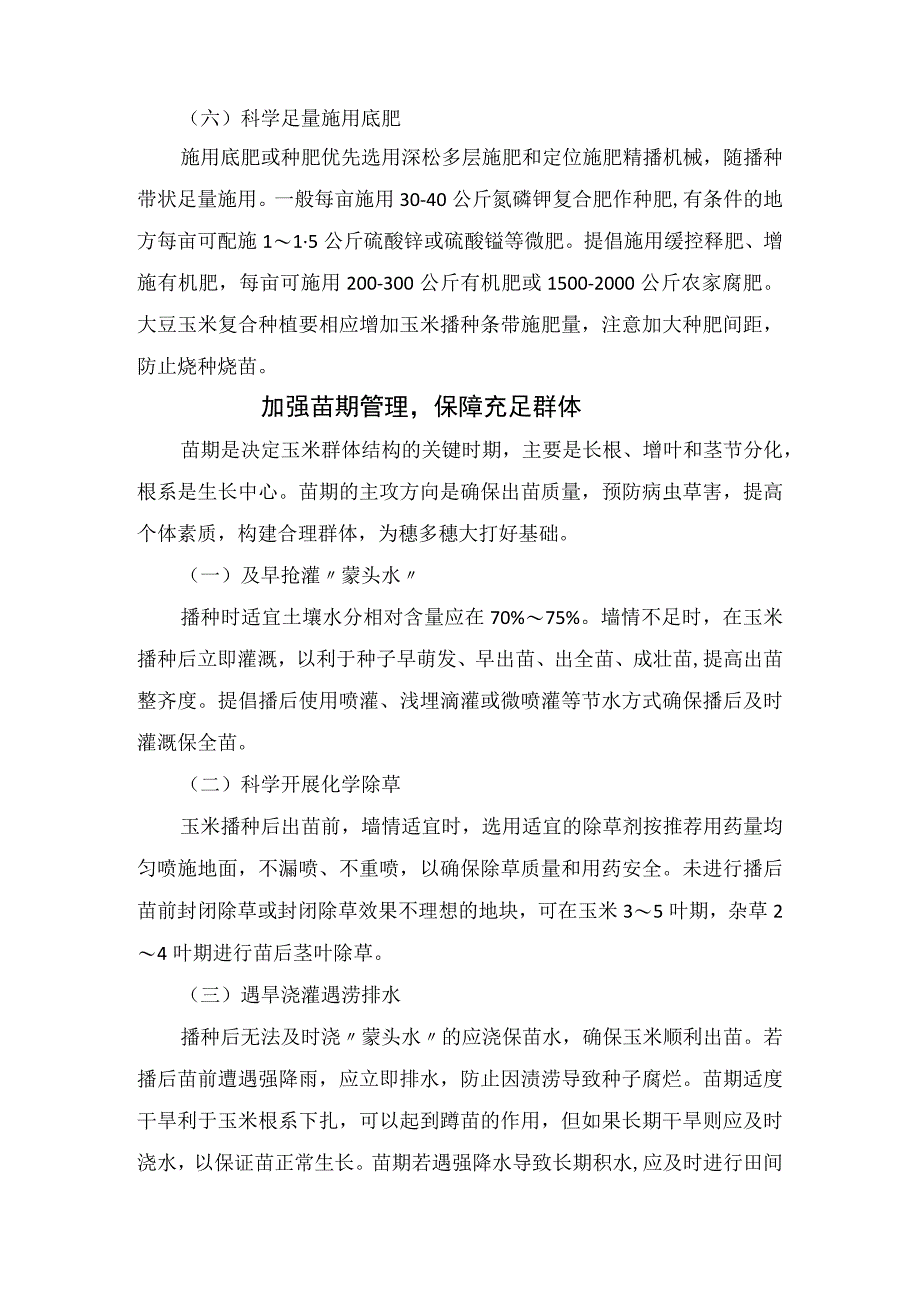 农业生产夏玉米播种苗期管理穗期管理花粒期管理机械收获等生产技术指导意见.docx_第3页