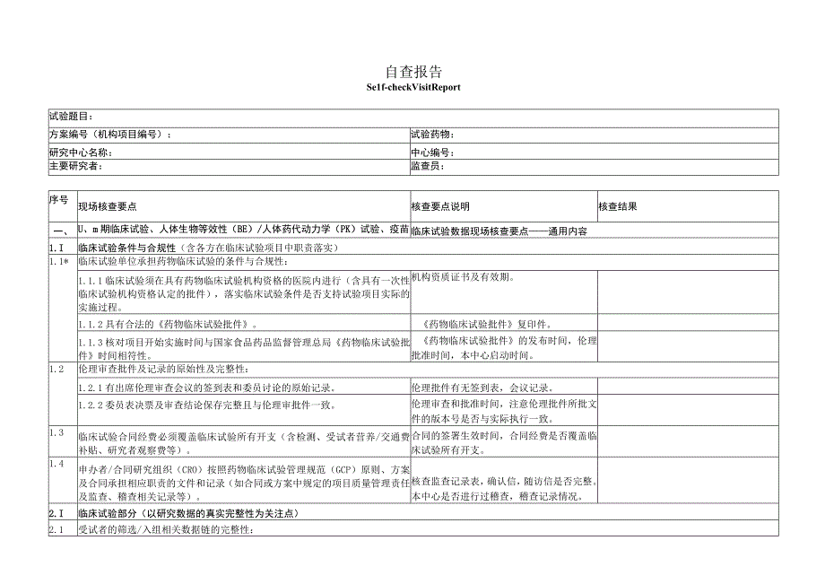 医院自查报告表格模板.docx_第1页