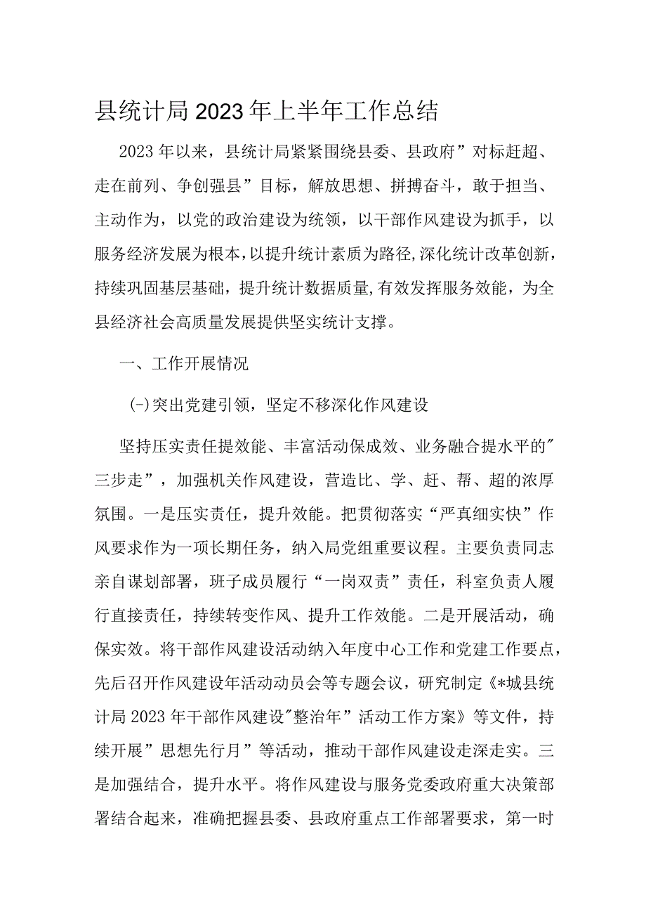 县统计局2023年上半年工作总结.docx_第1页