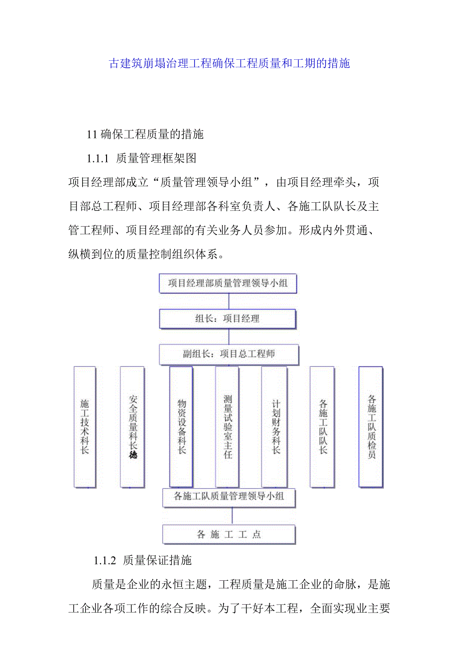 古建筑崩塌治理工程确保工程质量和工期的措施.docx_第1页