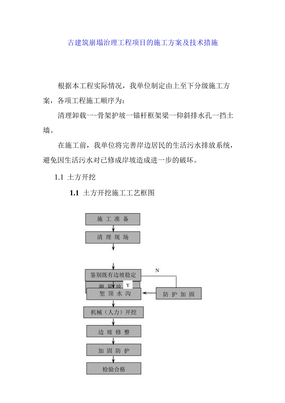 古建筑崩塌治理工程项目的施工方案及技术措施.docx_第1页