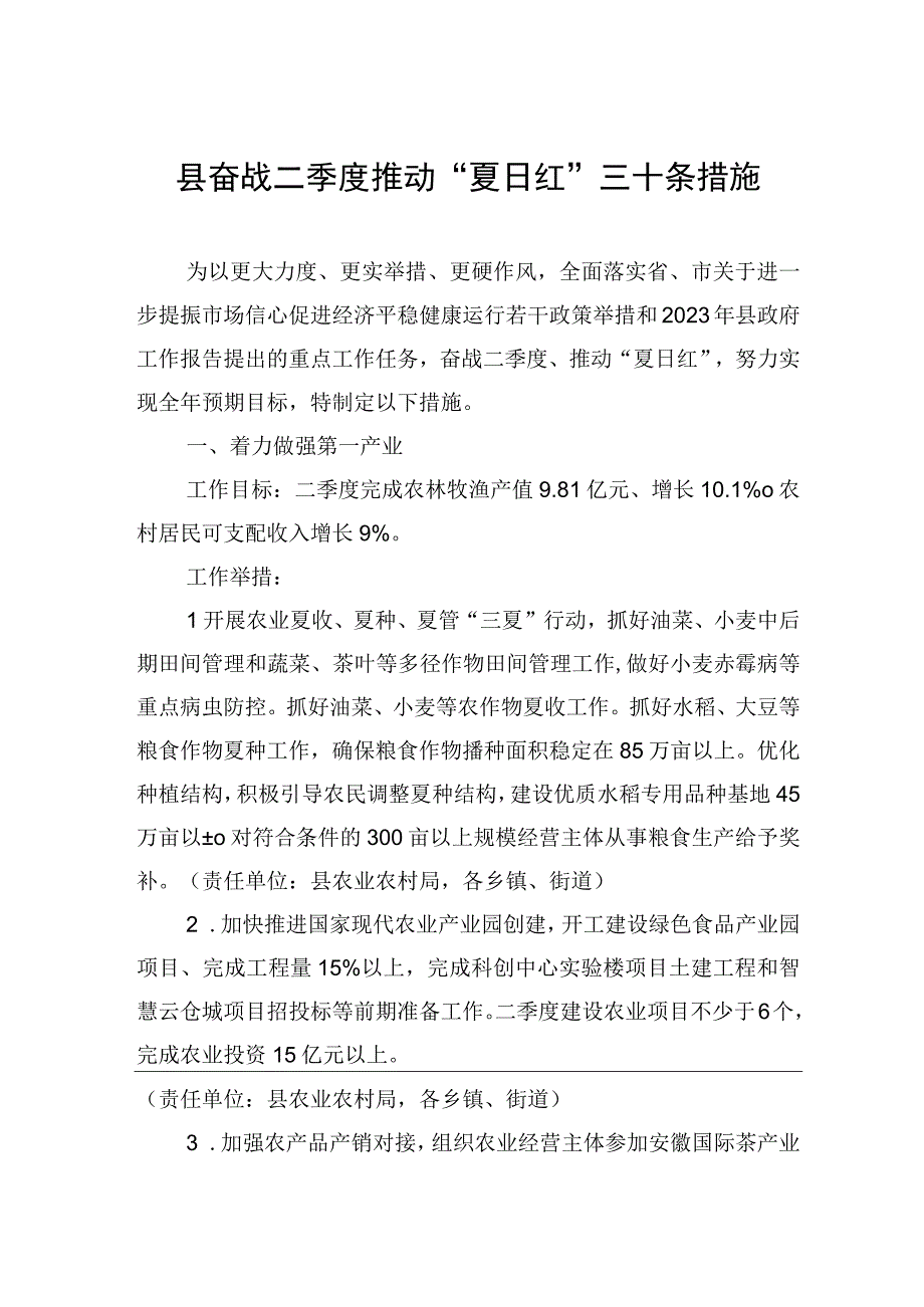 县奋战二季度推动夏日红三十条措施20230507.docx_第1页