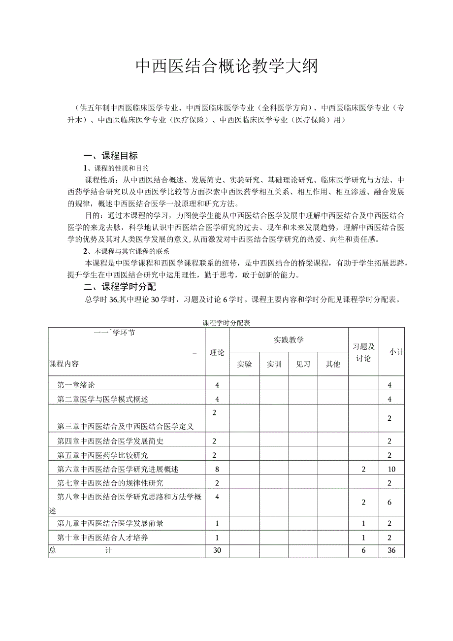 中西医结合概论大纲供中西医临床各专业使用.docx_第1页