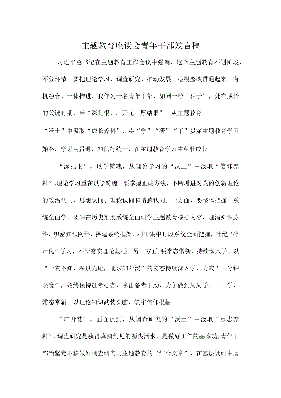 主题教育座谈会青年干部发言稿.docx_第1页