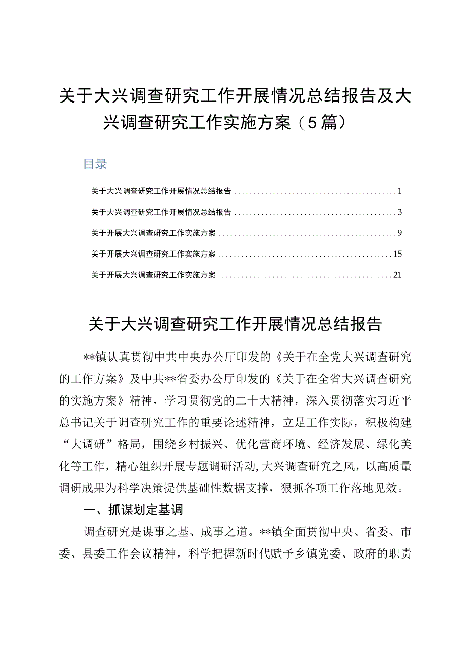 关于大兴调查研究工作开展情况总结报告及大兴调查研究工作实施方案5篇.docx_第1页