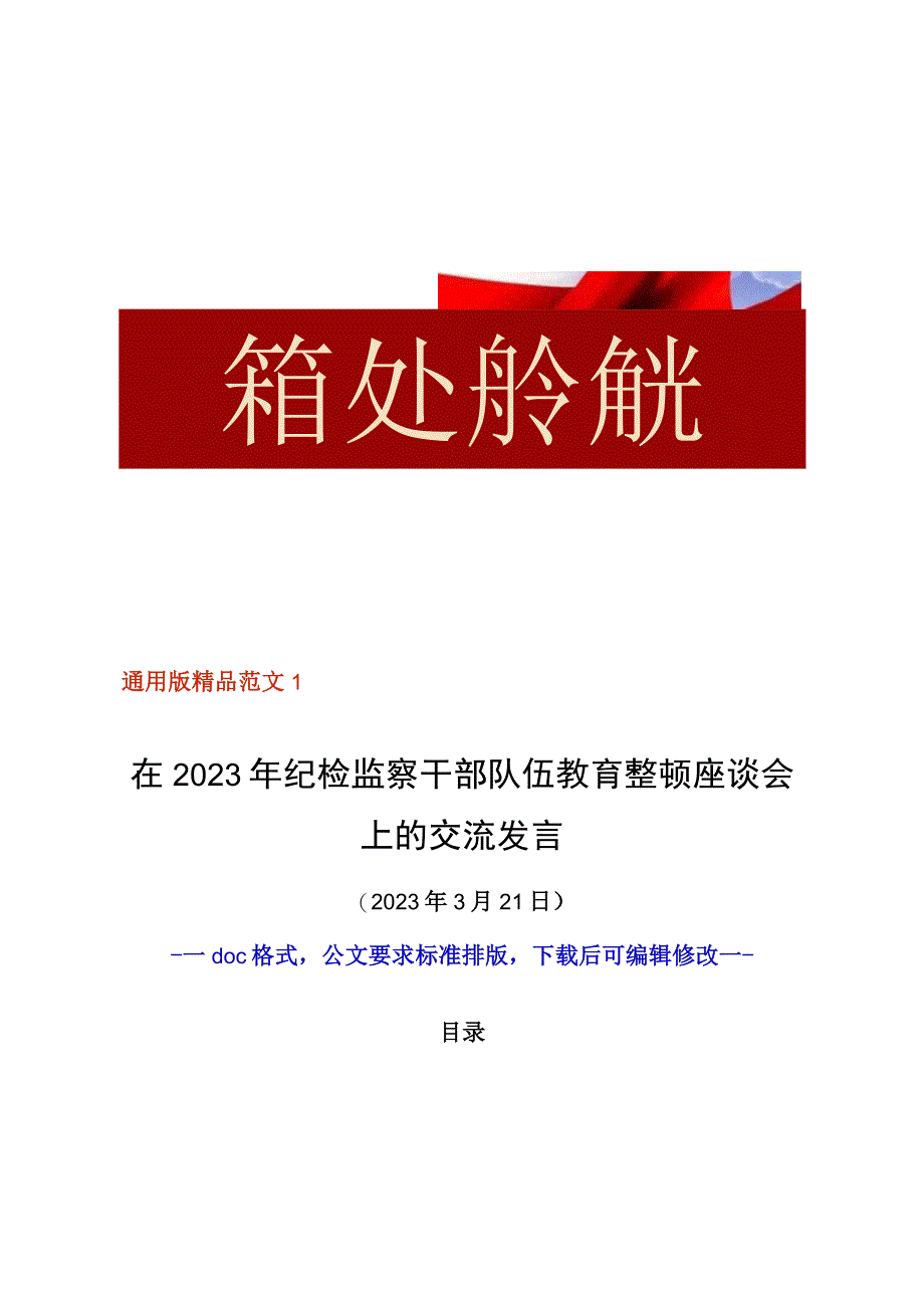 在2023年纪检监察干部队伍教育整顿座谈会上的交流研讨发言学习心得体会精选范文汇编纪委书记系统内领导干部巡视巡察干部通用.docx_第1页