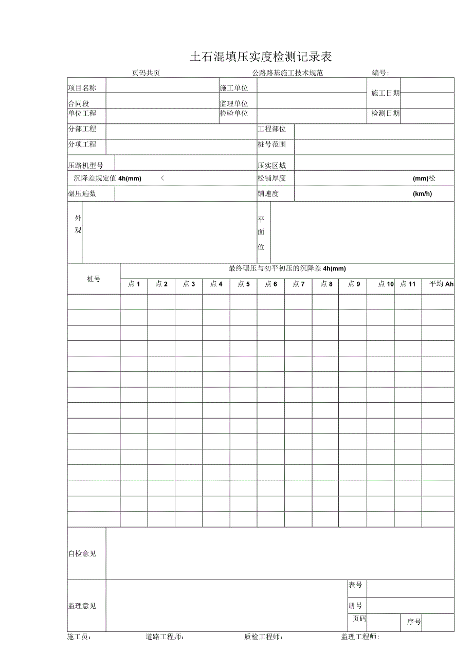 土石混填压实度检测记录表.docx_第1页