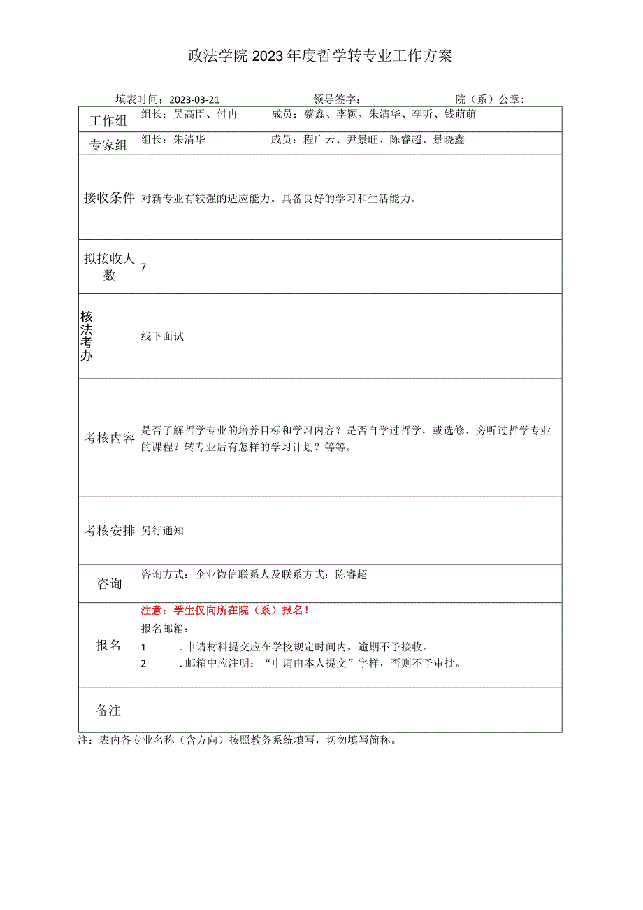 政法学院2023年度哲学转专业工作方案.docx_第1页