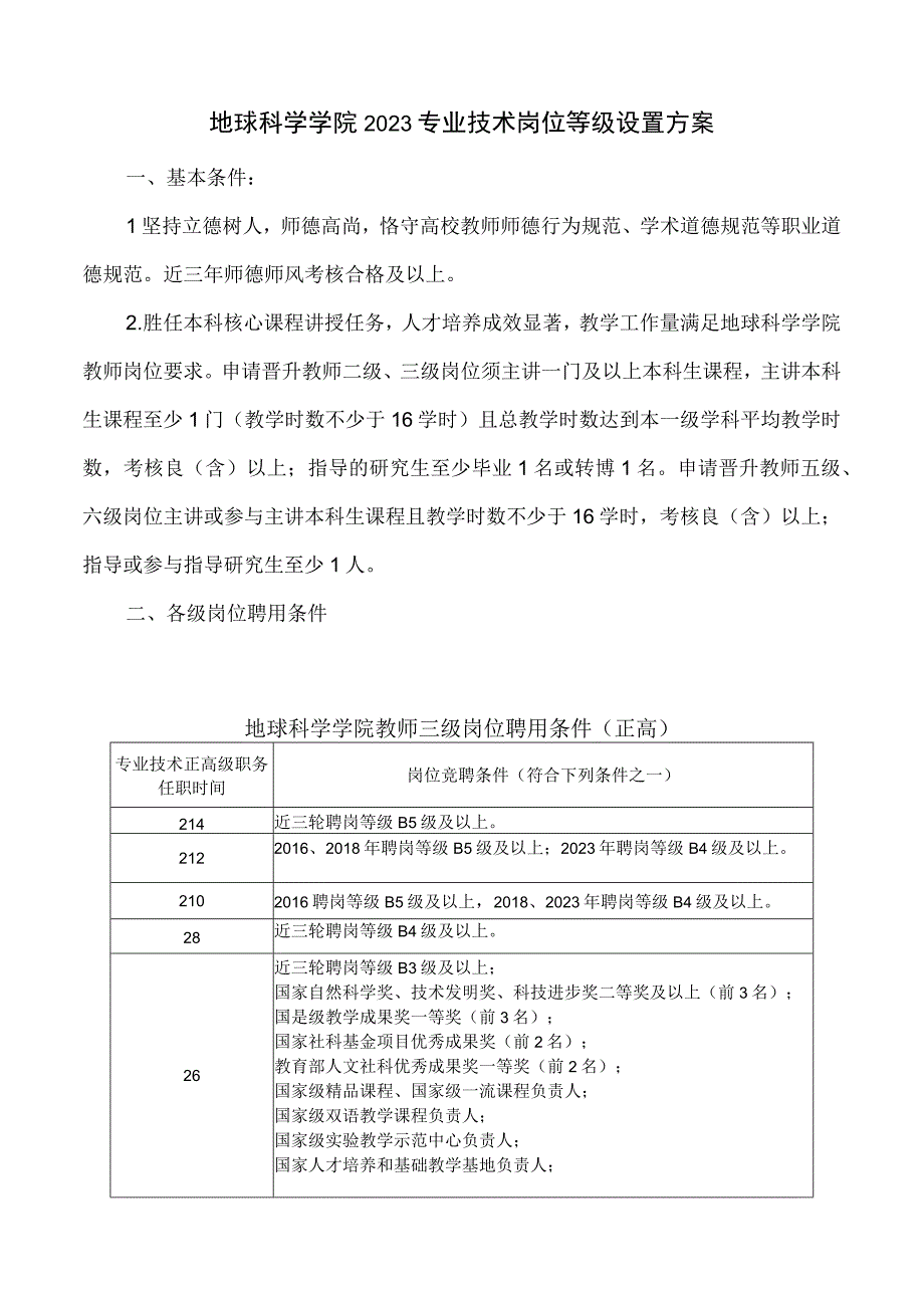 地球科学学院2023专业技术岗位等级设置方案.docx_第1页