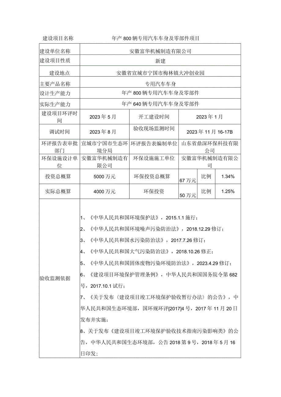 年产800辆专用汽车车身及零部件项目竣工环境保护阶段性验收监测报告表.docx_第3页