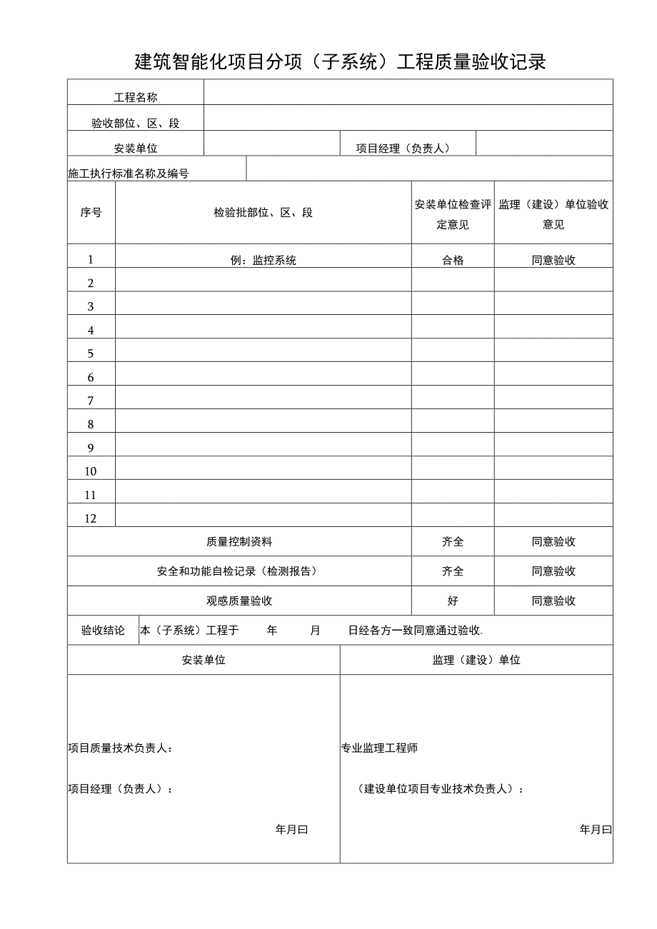 建筑智能化项目分项工程质量验收记录表.docx_第1页