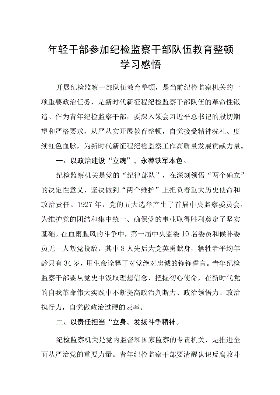 年轻干部参加纪检监察干部队伍教育整顿学习感悟八篇精选供参考.docx_第1页