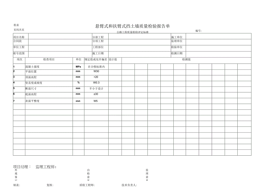 悬臂式和扶臂式挡土墙质量检验报告单.docx_第1页