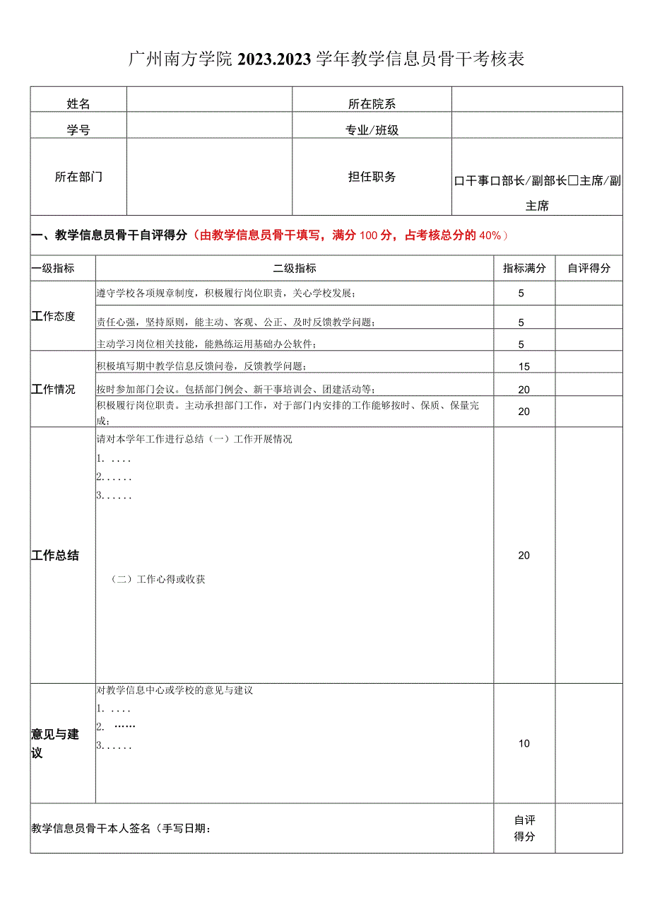 广州南方学院20232023学年教学信息员骨干考核表.docx_第1页