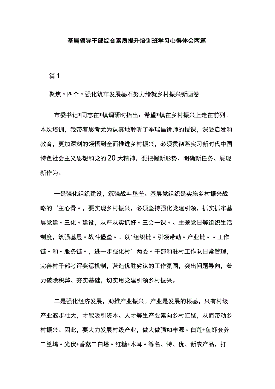 基层领导干部综合素质提升培训班学习心得体会两篇.docx_第1页