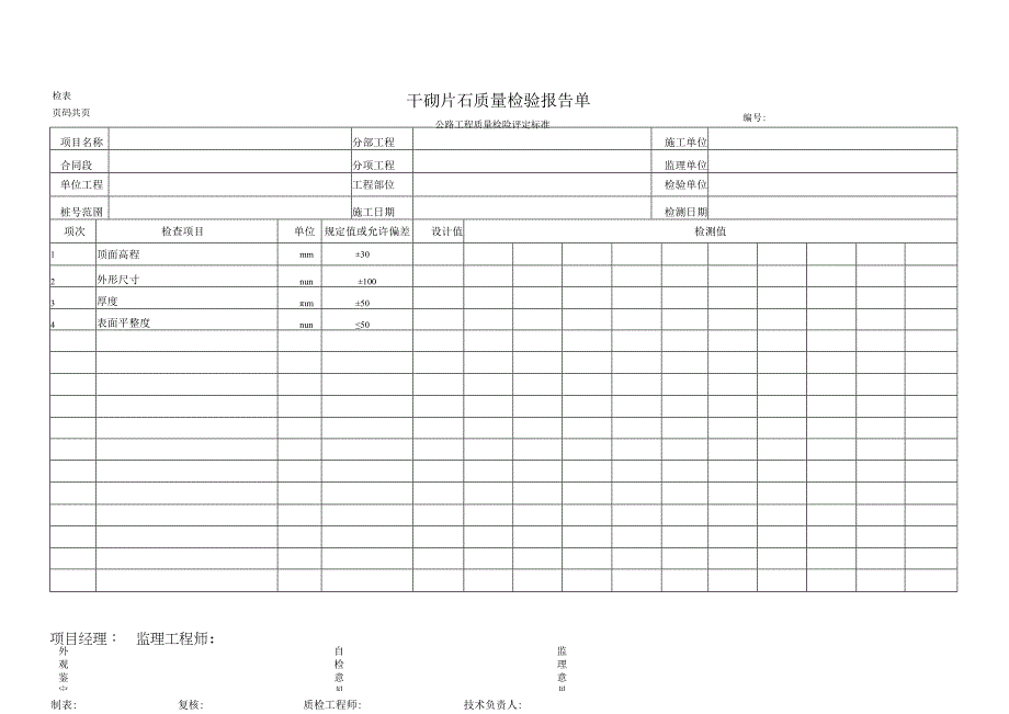 干砌片石质量检验报告单.docx_第1页