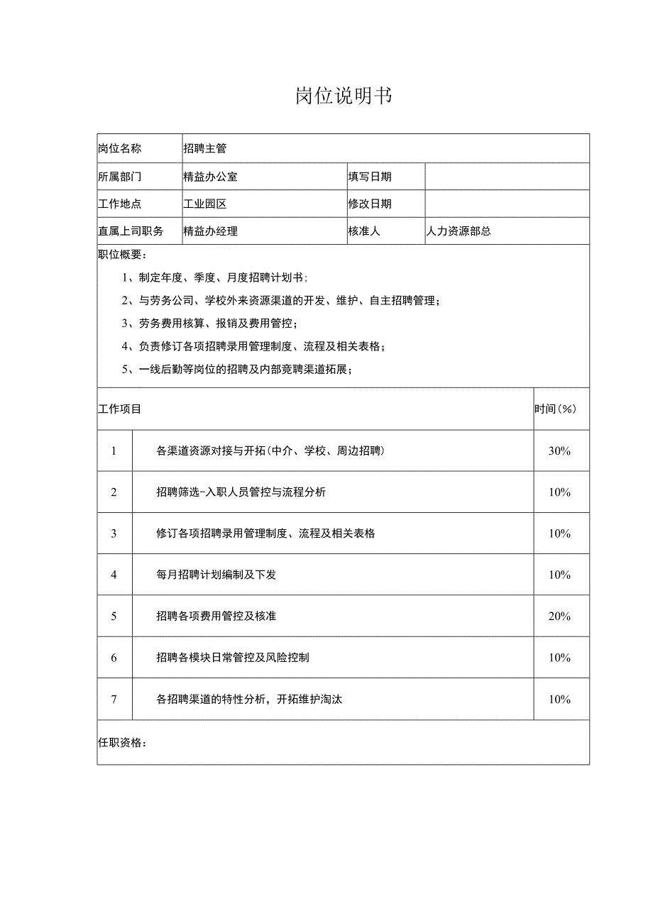 招聘主管岗位说明书.docx_第1页