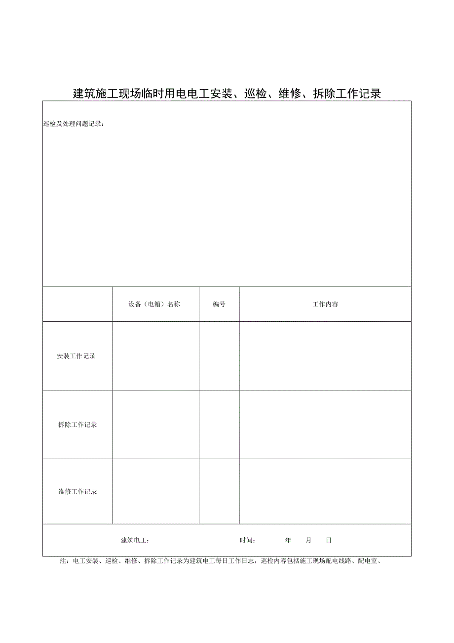 建筑施工现场临时用电电工安装巡检维修拆除工作记录.docx_第1页
