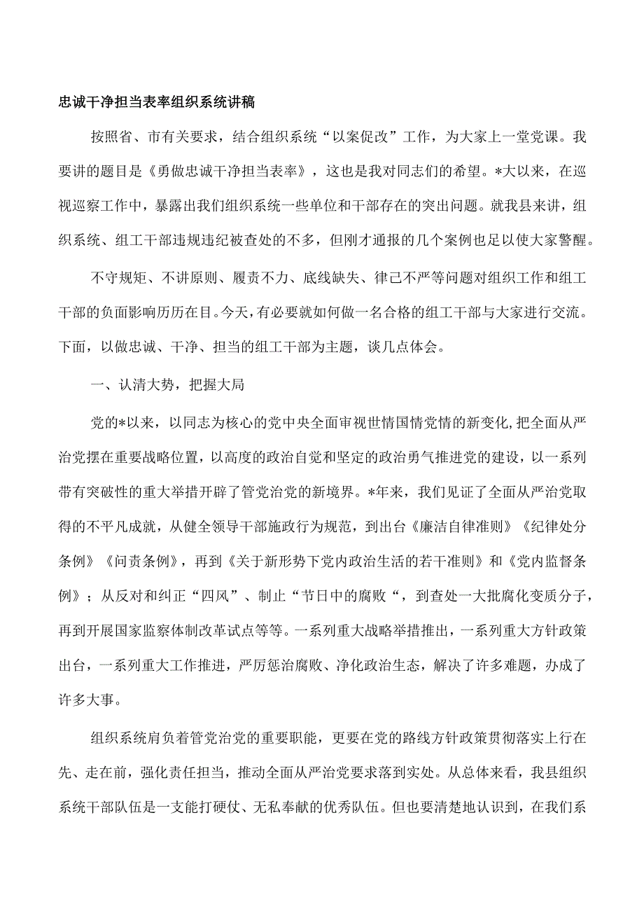 忠诚干净担当表率组织系统讲稿.docx_第1页