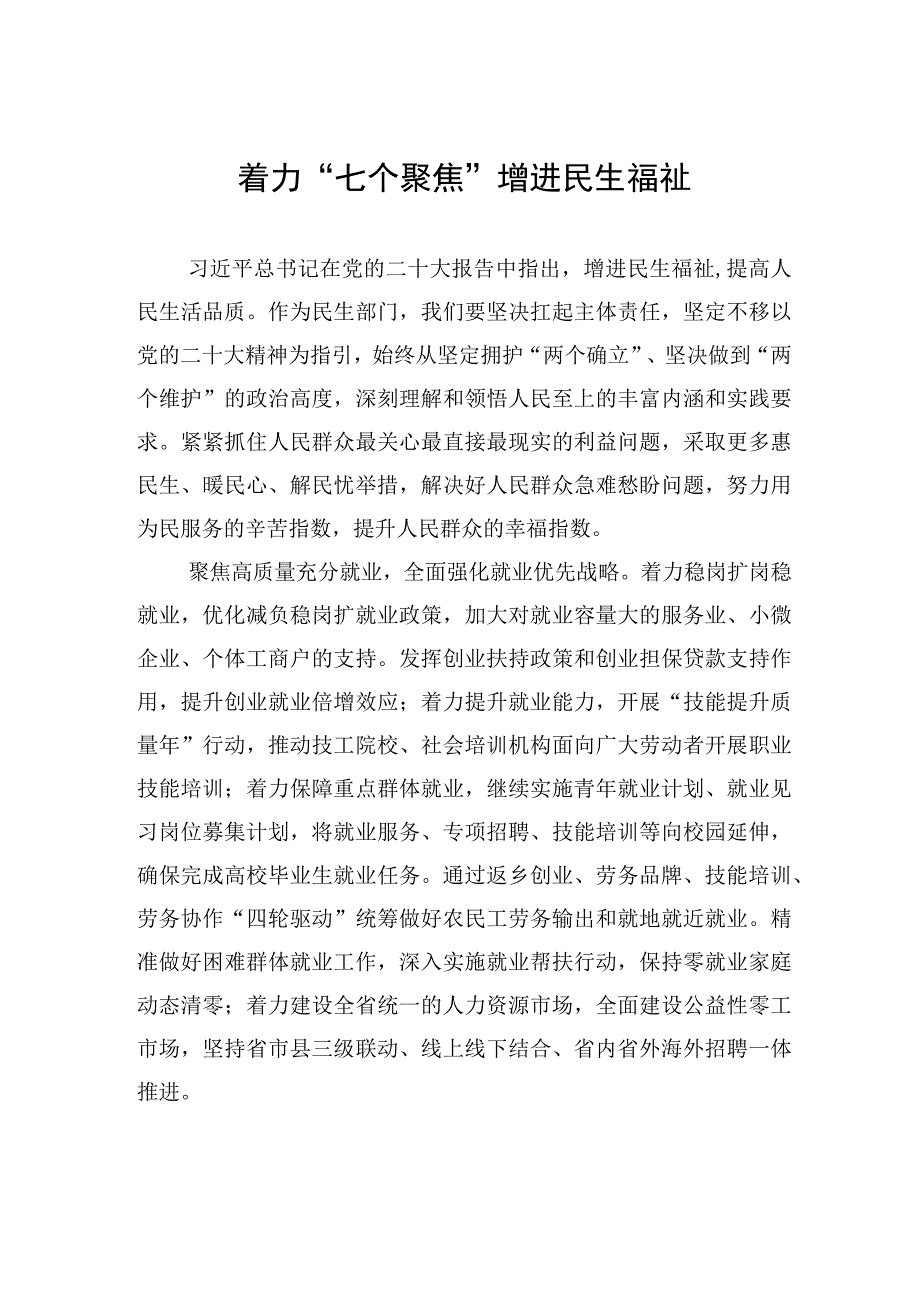 着力七个聚焦+增进民生福祉.docx_第1页