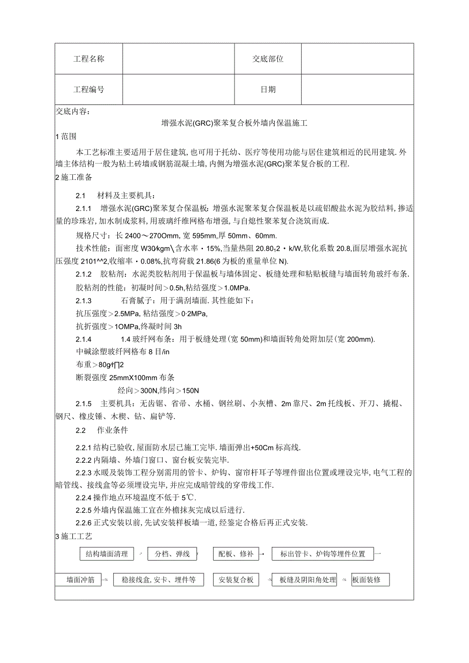 019增强水泥GRC聚苯复合板外墙内保温施工工艺工程文档范本.docx_第1页