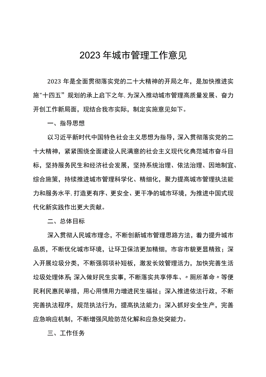 2023年城市管理工作意见.docx_第1页