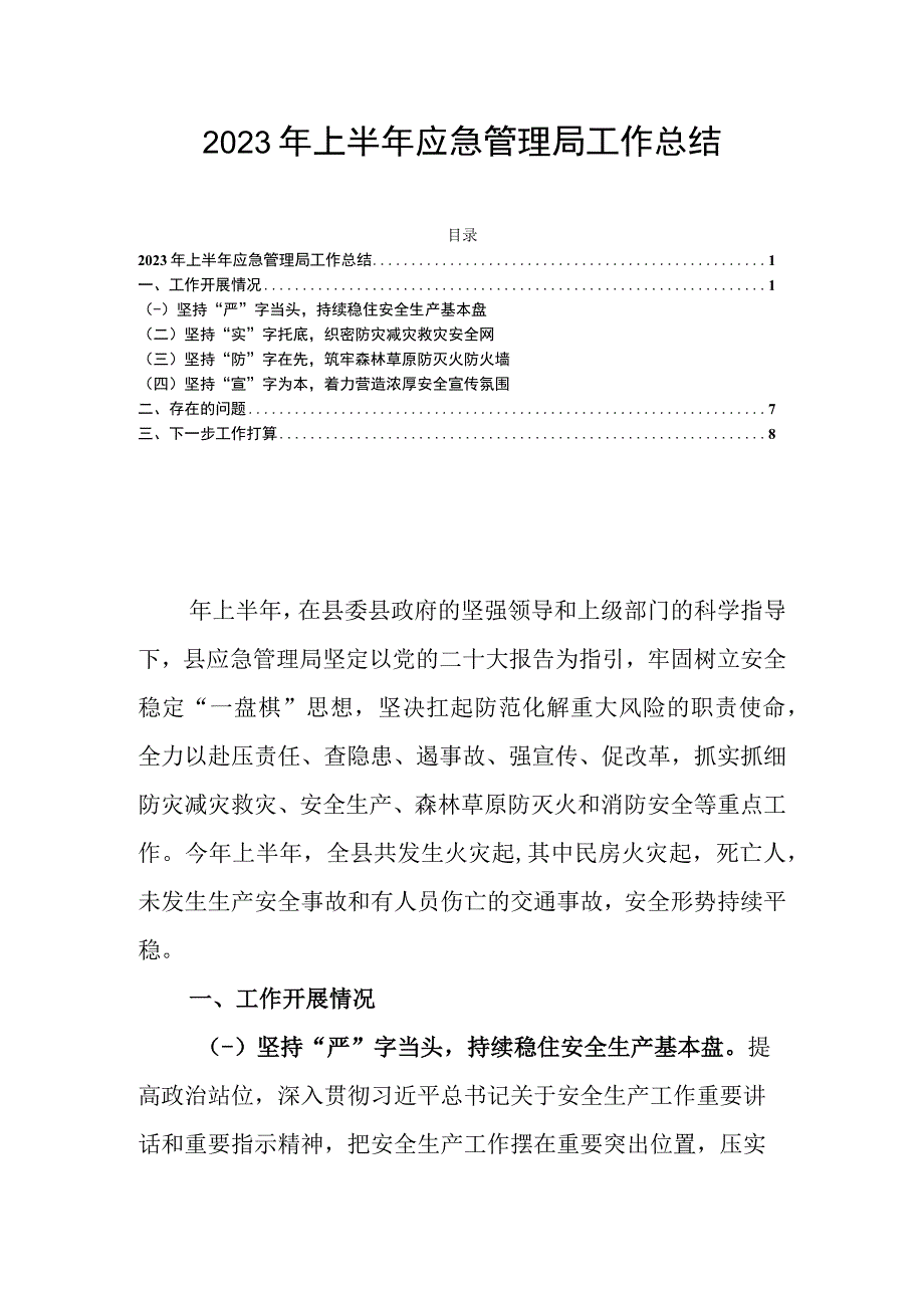 2023年上半年应急管理局工作总结.docx_第1页