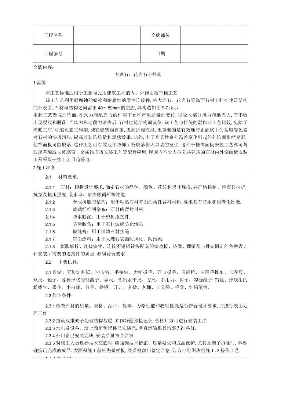 024大理石花岗石干挂施工工艺工程文档范本.docx_第1页