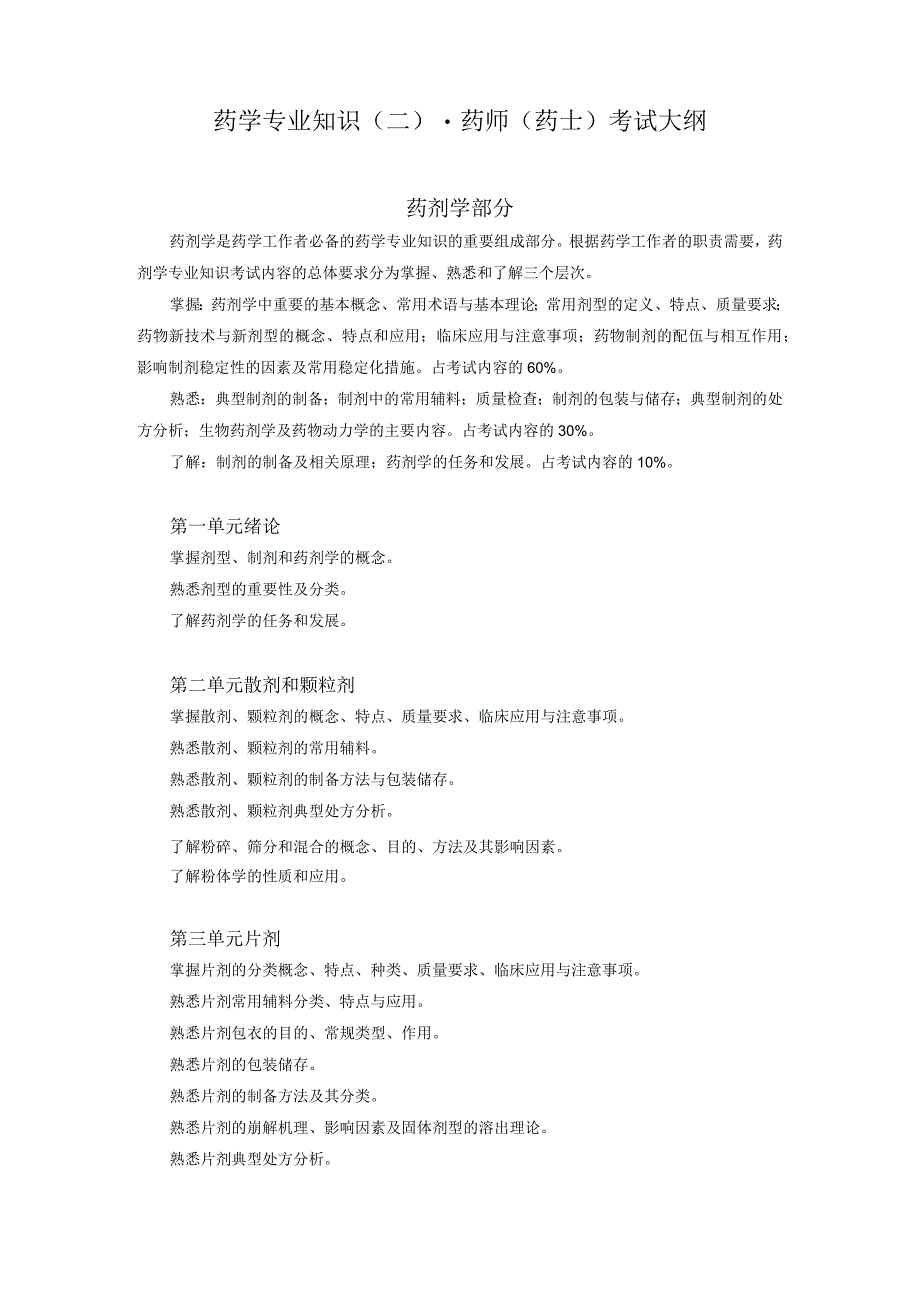 2023版安徽省药学专业中初级资格考试大纲 药学部分 药学专业知识二药师药士.docx_第1页