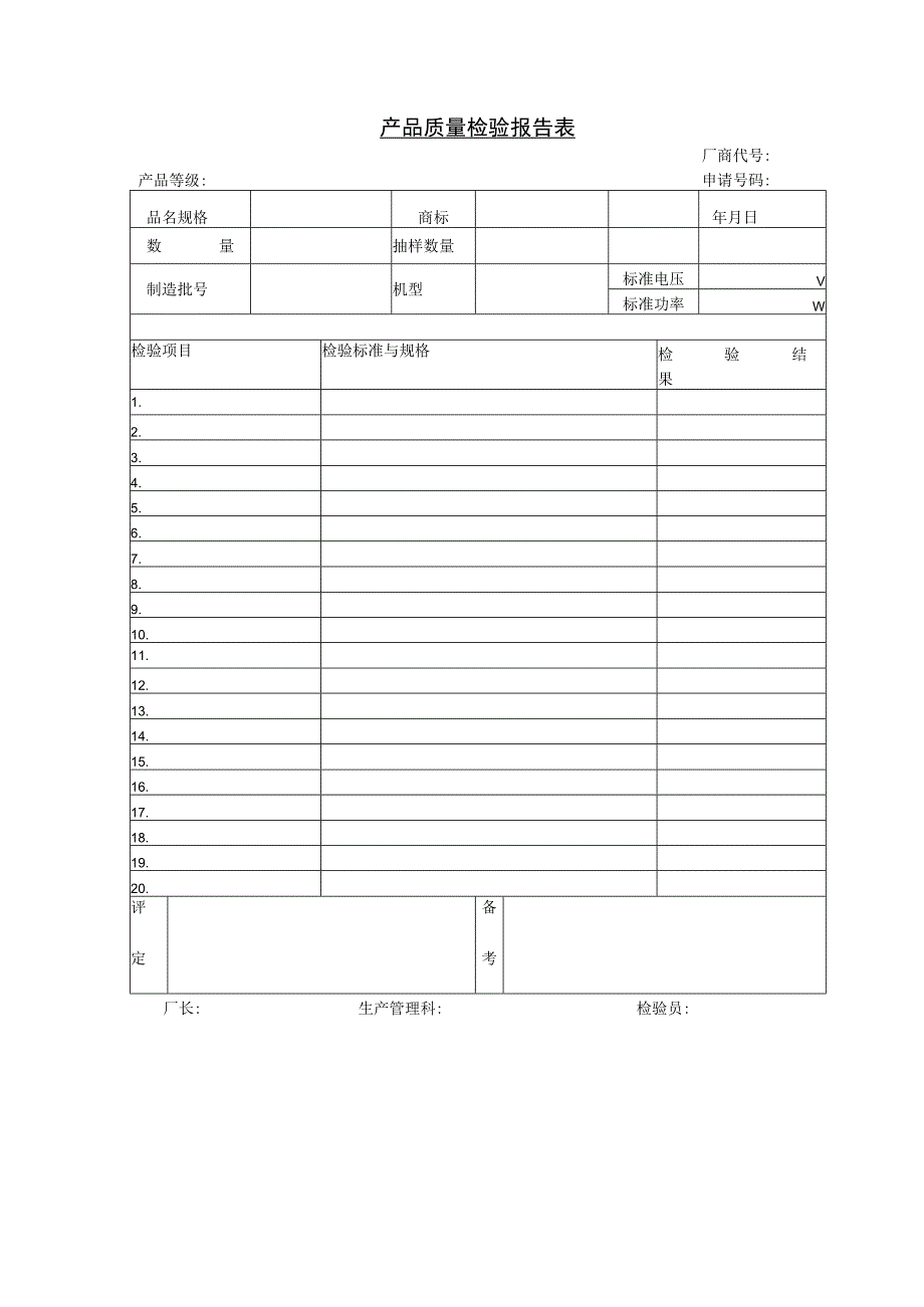 产品质量检验报告 表.docx_第1页