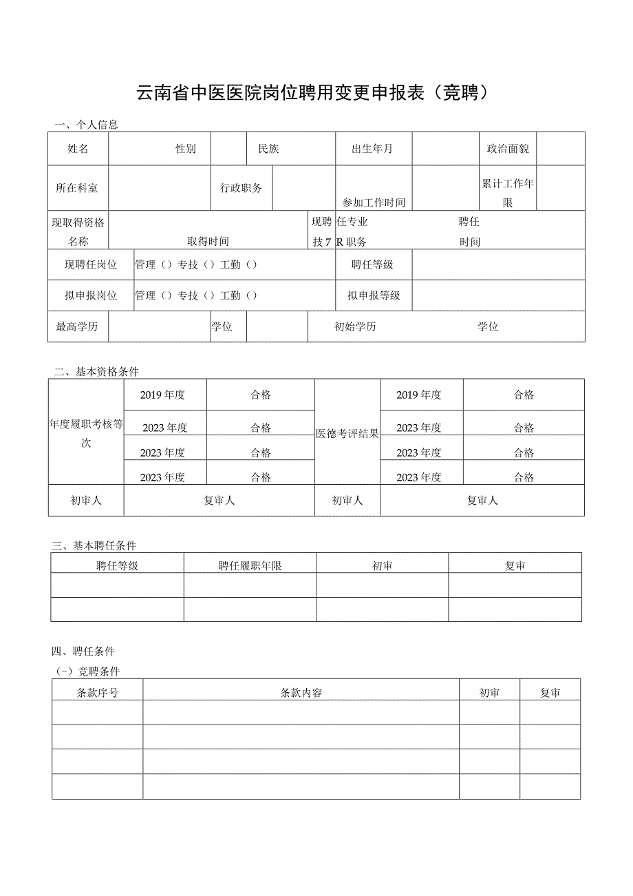 云南省中医医院岗位聘用变更申报表竞聘.docx_第1页