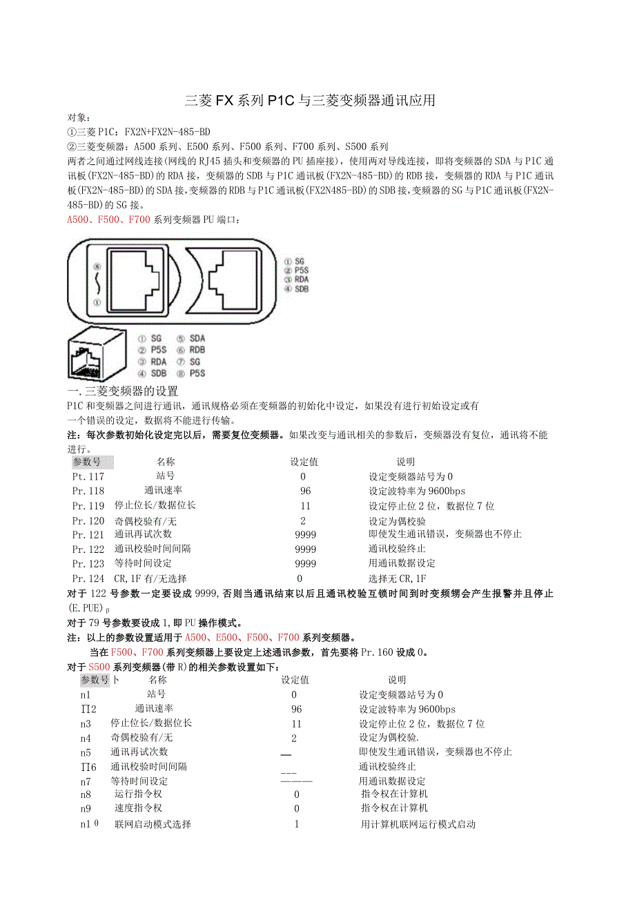 三菱FX系列PLC与三菱变频器通讯应用实例.docx_第1页