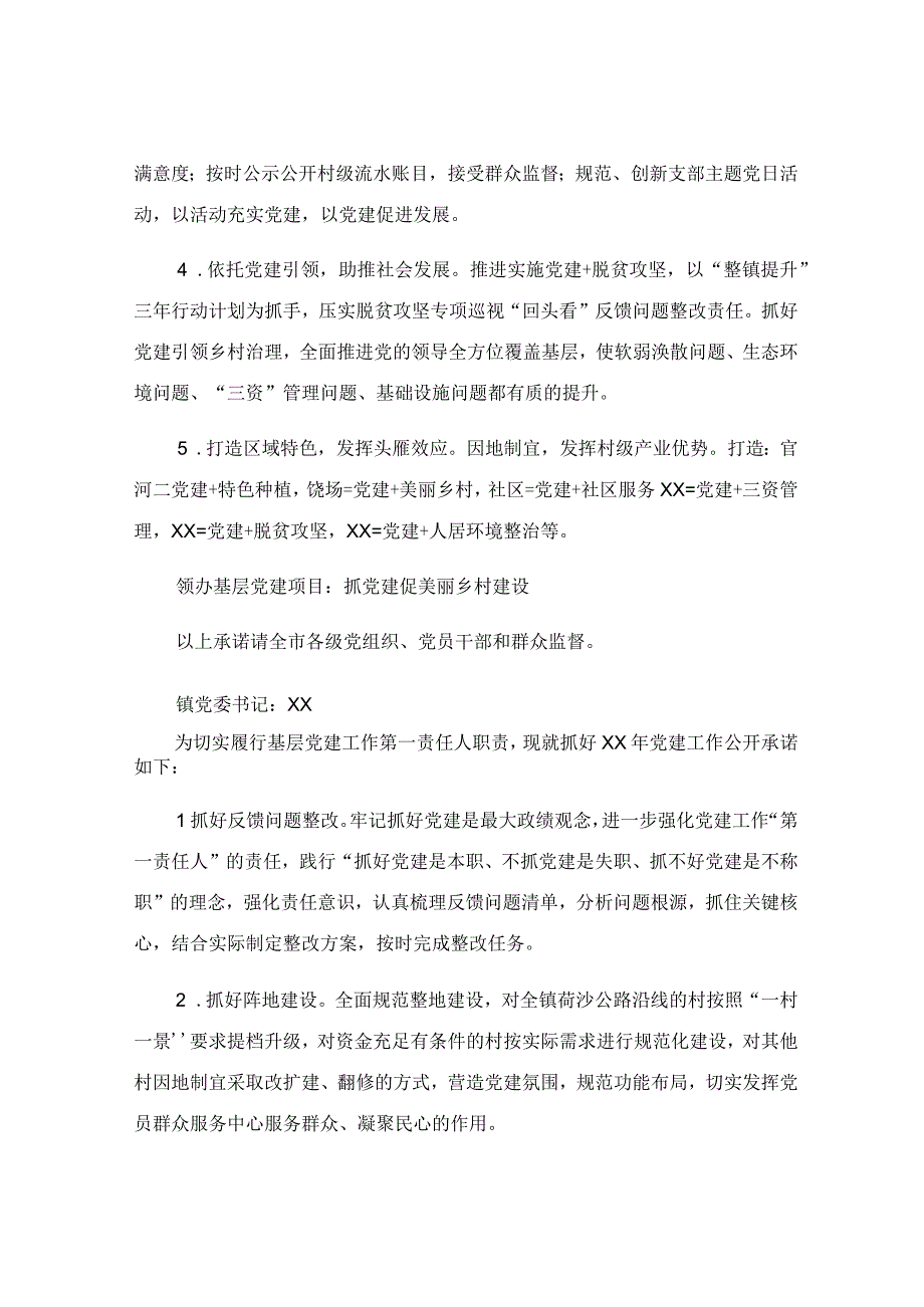 乡镇委书记抓基层党建工作公开承诺书参考范文.docx_第3页