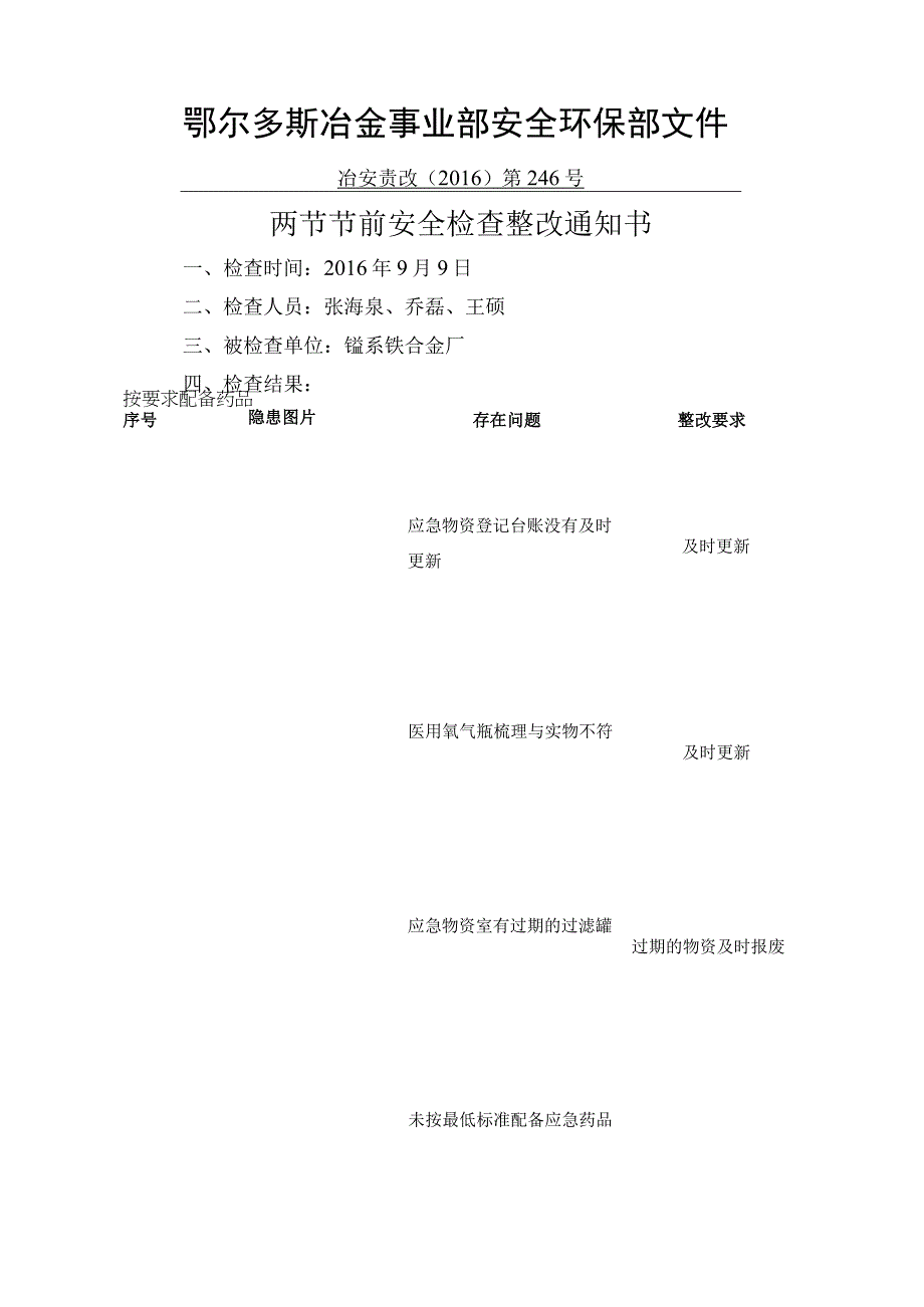 事业部节前安全检查通报范本.docx_第1页