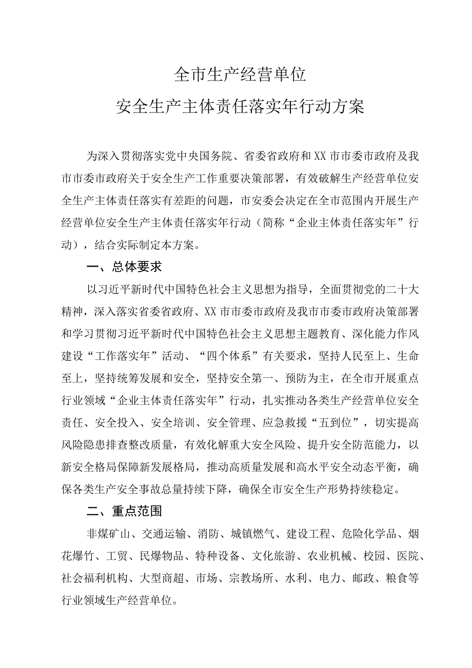 全市生产经营单位安全生产主体责任落实年行动方案.docx_第1页