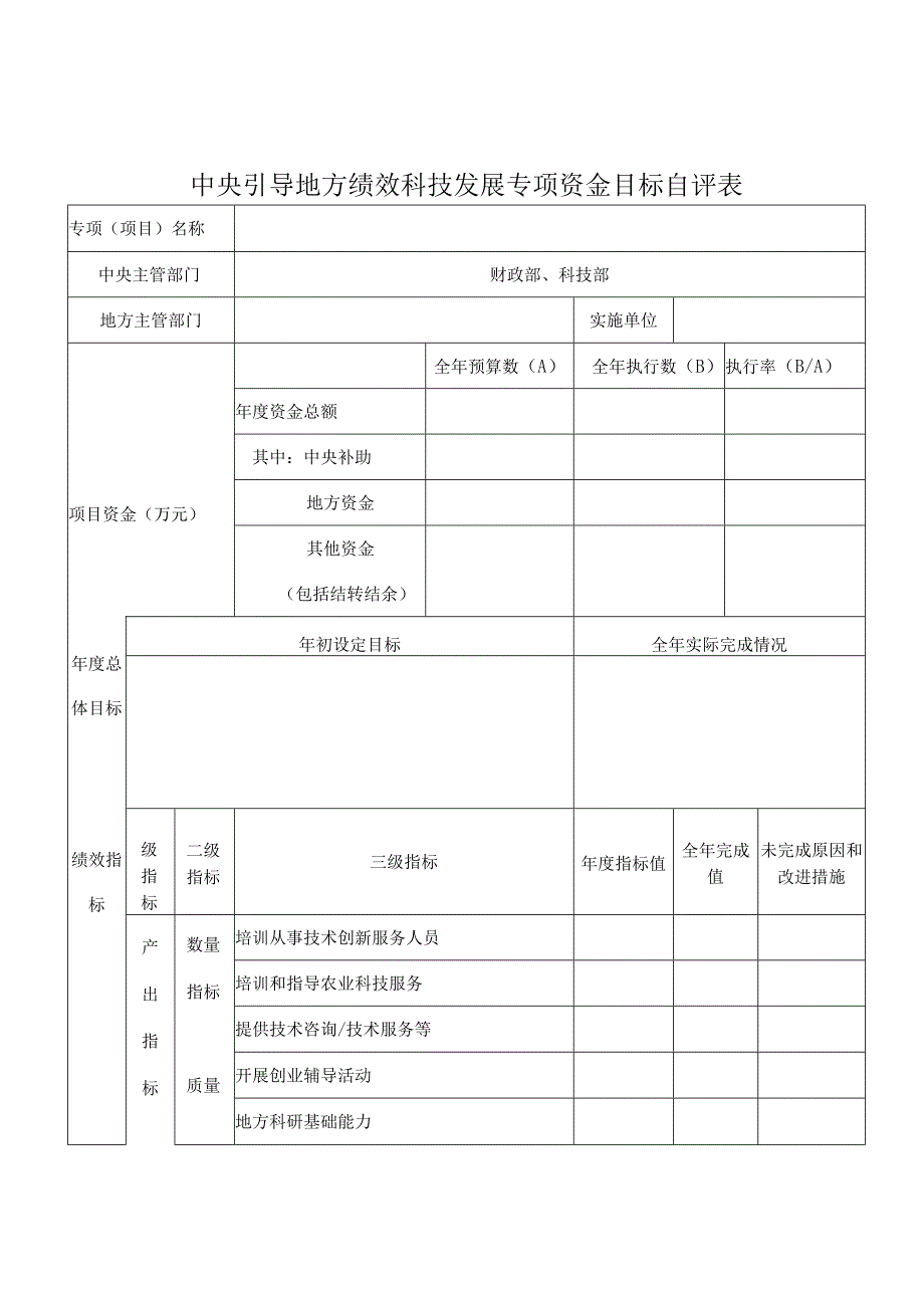 中央引导地方绩效科技发展专项资金目标自评表.docx_第1页