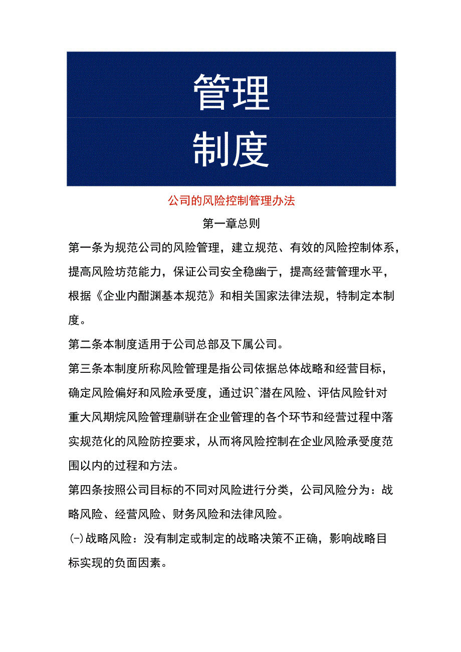 公司的风险控制管理办法.docx_第1页