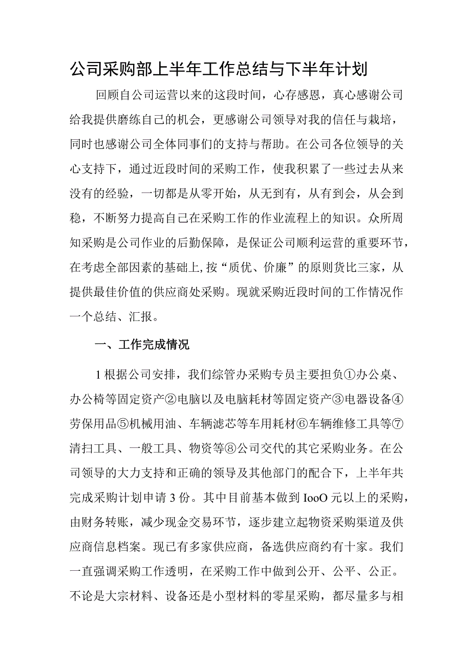 公司采购部上半年工作总结与下半年计划.docx_第1页