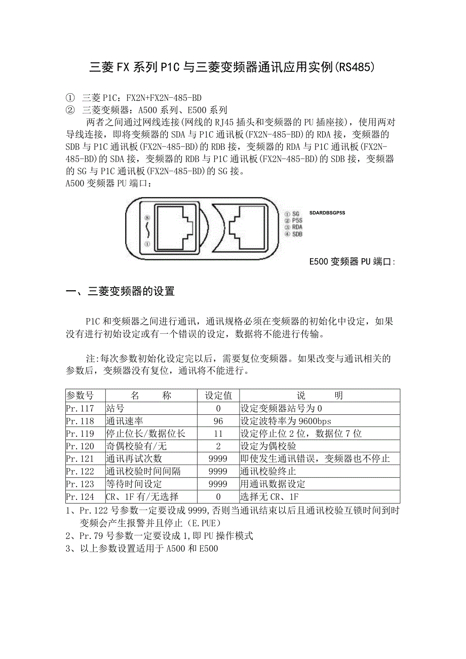 三菱FX系列PLC与三菱变频器通讯应用实例RS485.docx_第1页