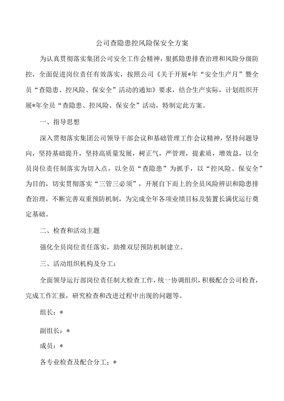 公司查隐患控风险保安全方案.docx_第1页