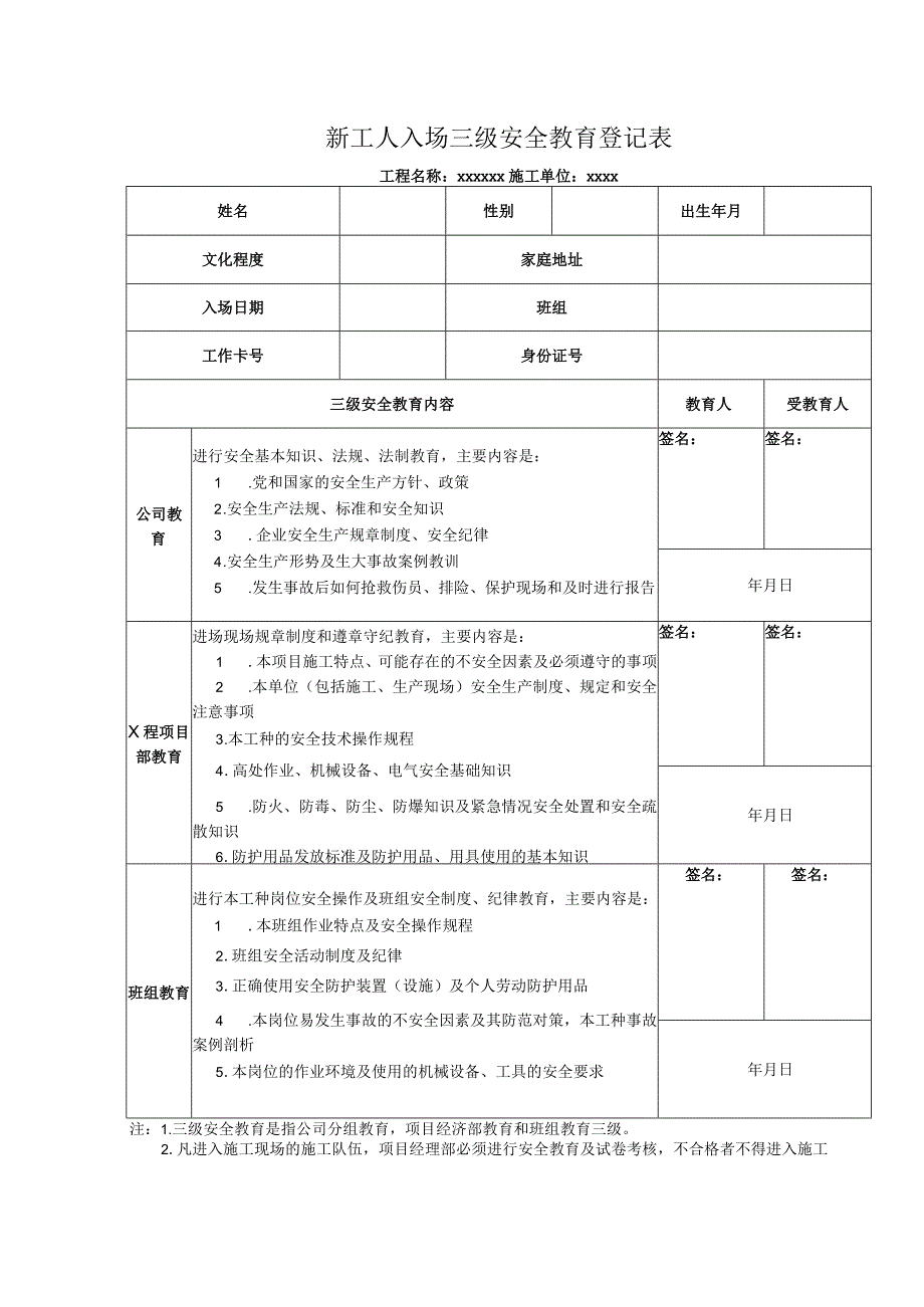 三级安全教育记录及表格全.docx_第2页