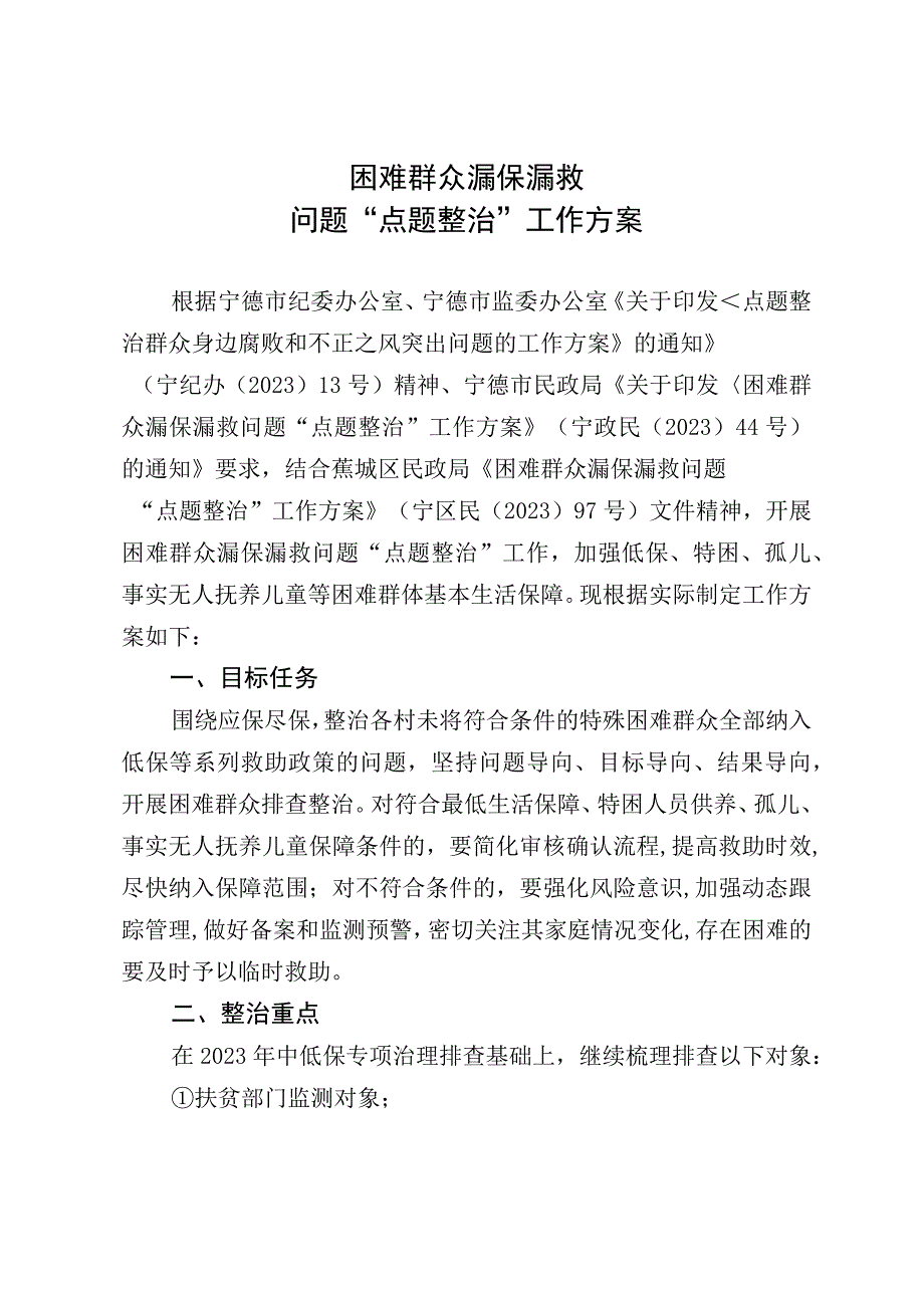 困难群众漏保漏救问题点题整治工作方案.docx_第1页